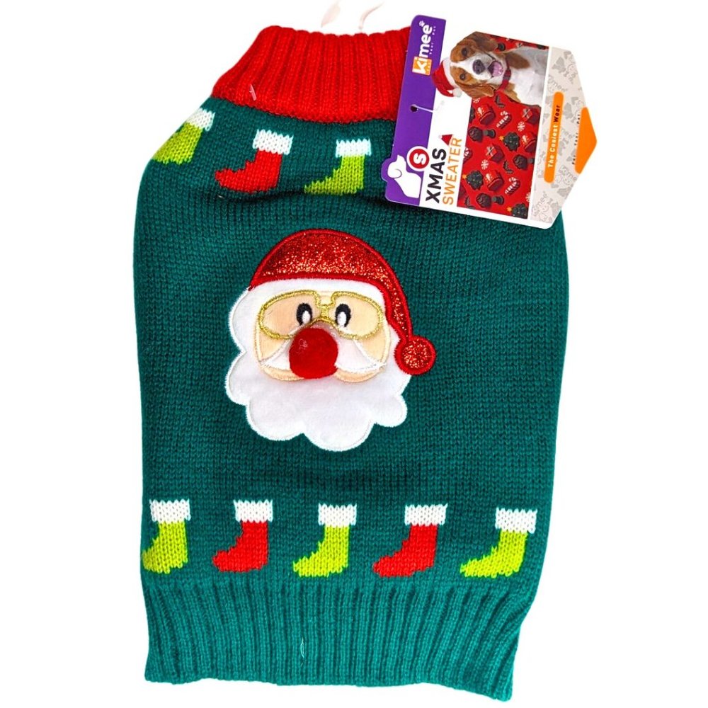 Kimee Small Dog Red & Green Novelty Ugly Christmas Holiday Santa Sweater NWT